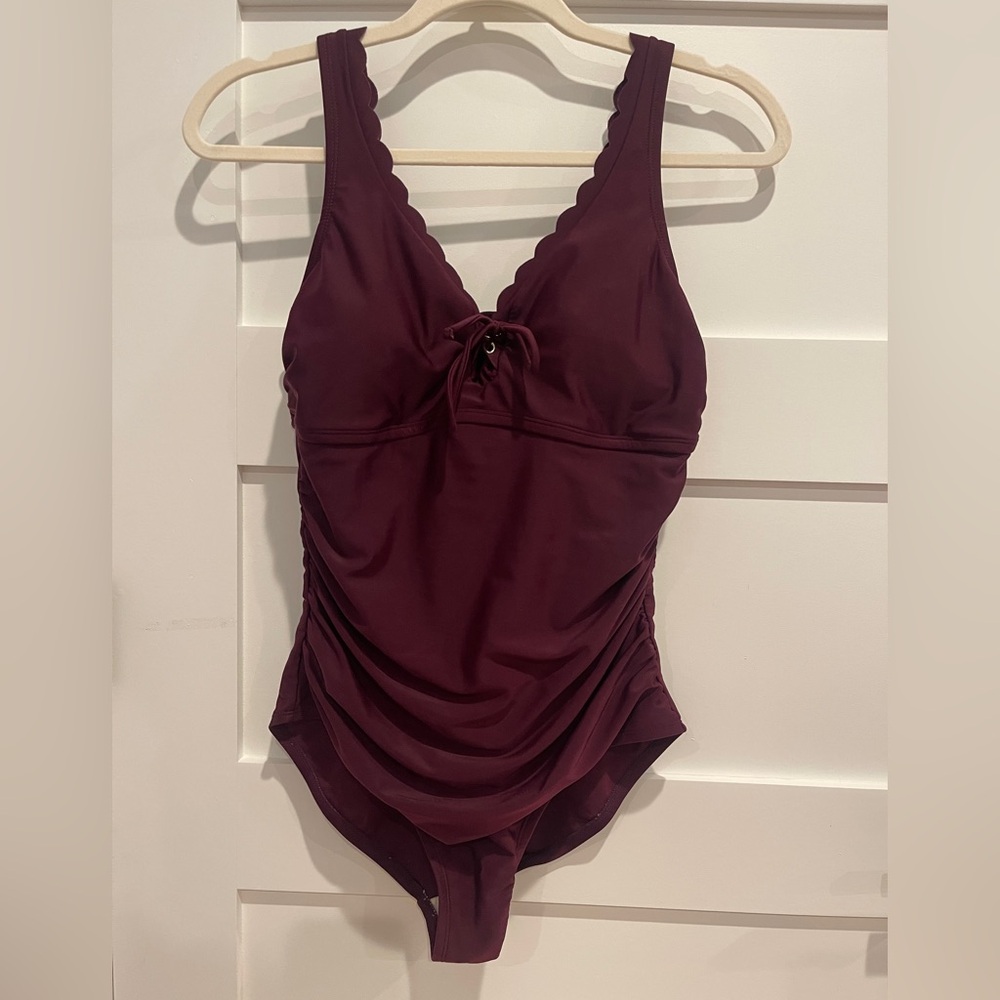 Kona Sol Burgundy Scalloped Swimsuit